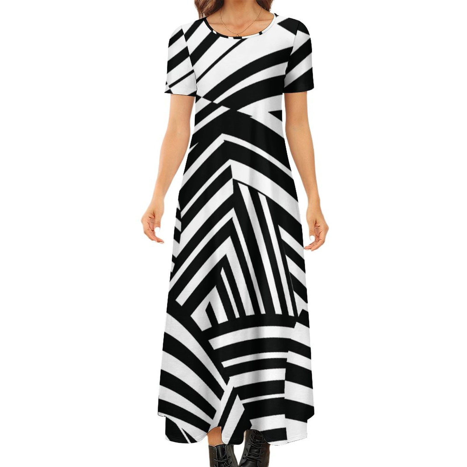 Dazzle, White Maxi Dress for Women Crew Neck Beach Dress Short Sleeve ...
