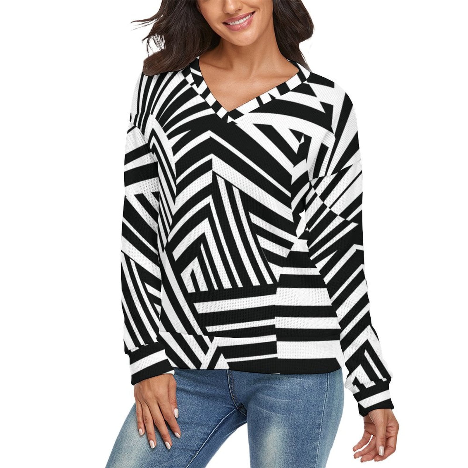 Dazzle, White V-neck Sweater Winter Clothes Long Sleeve Knitwear ...