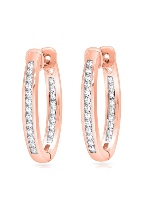 1/4 Cttw Round Cut Simulated Diamond Channel-Set Inside-Outside Hoop Earrings In 14k Rose Gold Plated Gifts For Women (0.23 Cttw) Color D, Clarity VVS1-VVS2
