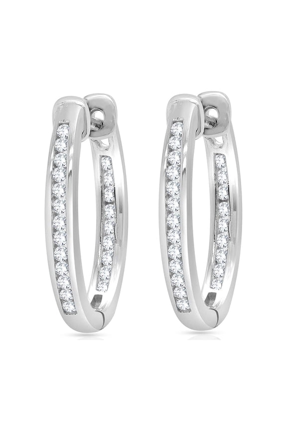 1/4 Cttw Round Cut Simulated Diamond Channel-Set Inside-Outside Hoop Earrings In 14k Yellow Gold Over Silver Gifts For Women (0.23 Cttw) Color D, Clarity VVS1-VVS2