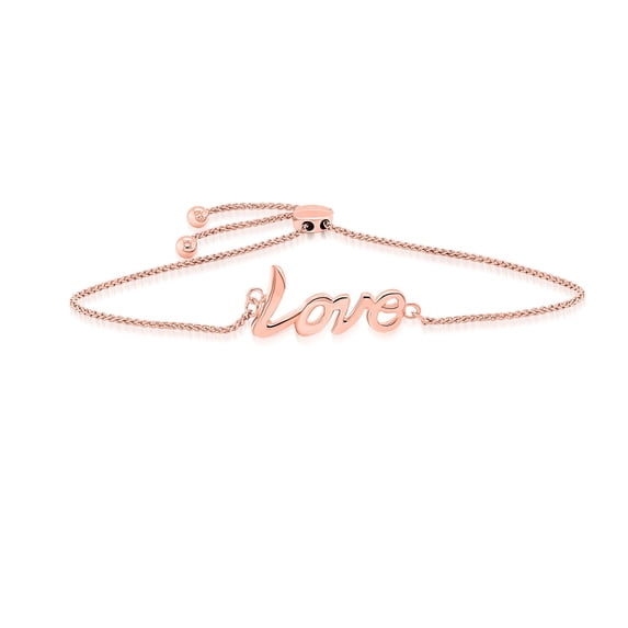Dazzlelane 14K Rose Gold Plated 925 Sterling Silver Love Word Adjustable Plain Bolo Bracelet for Women