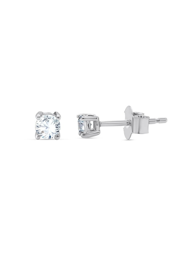 18K White Gold Plated Sparkling CZ Diamond Stud Earrings 925 Sterling Silver Cubic Zirconia Stud Earrings Hypoallergenic Simulated Diamond Stud Earrings for Women/Men 4MM