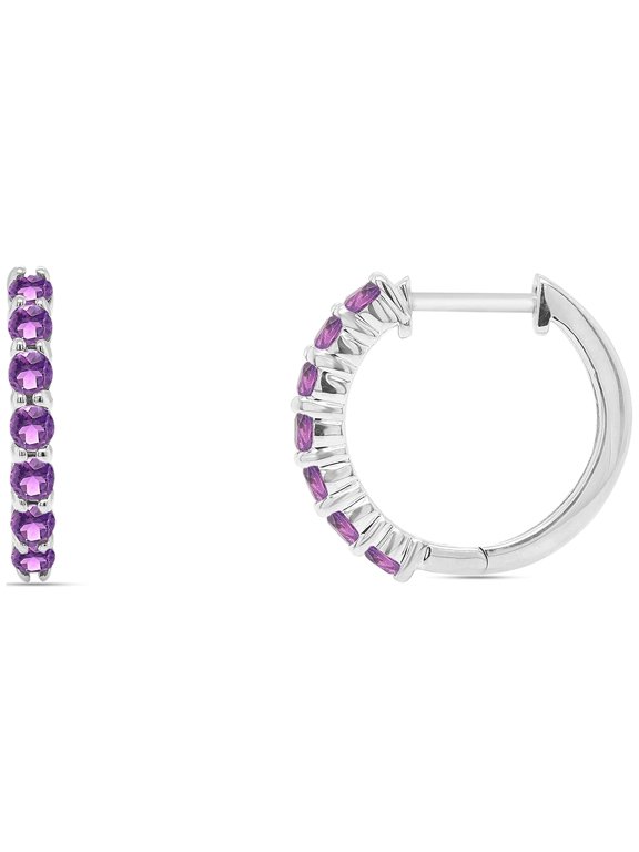 2.5MM Round Shape Simulated Purple Amethyst Heggie Hoop Earrings In 14K White Gold Plated Jewelry For Women