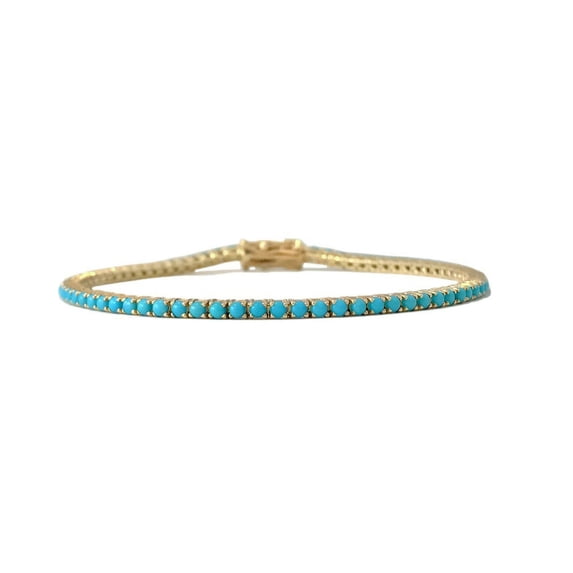 Dazzlelane 2.80mm Round-Cut Turquoise 14K Yellow Gold Over 7" Tennis Bracelet For Women