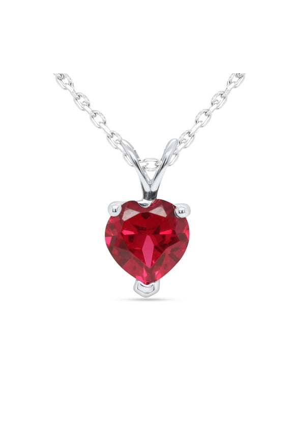 6.5MM Heart Shape Simulated Ruby 3-Prong Set Classic Solitaire Pendant Necklace Along With 18" Chain In 14k Gold Plated Gift For Women