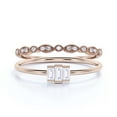 thumbnail image 1 of Dazzling 1.20 Carat Baguette Cut Trilogy Diamond Moissanite Engagement Ring, Dainty Wedding Ring in 10k Solid Rose Gold, Gift For Her, Three Stone Ring, Promise Ring, Bridal Set, Matching Band, 1 of 3