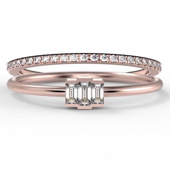 Dazzling 1.20 Carat Baguette Cut Trilogy Diamond Moissanite Engagement Ring, Dainty Wedding Ring in 10k Solid Rose Gold, Three Stone Ring, Promise Ring, Bridal Set, Matching Band