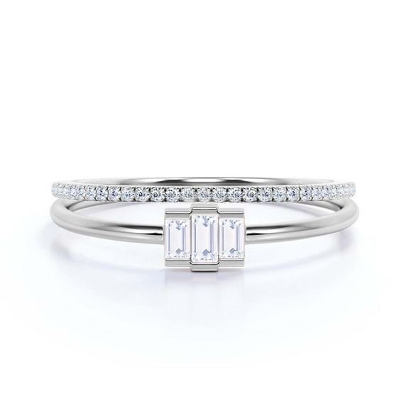 Dazzling 1.20 Carat Baguette Cut Trilogy Diamond Moissanite Engagement Ring, Dainty Wedding Ring in 10k Solid White Gold, Gift For Her, Three Stone Ring, Promise Ring, Bridal Set, Matching Band