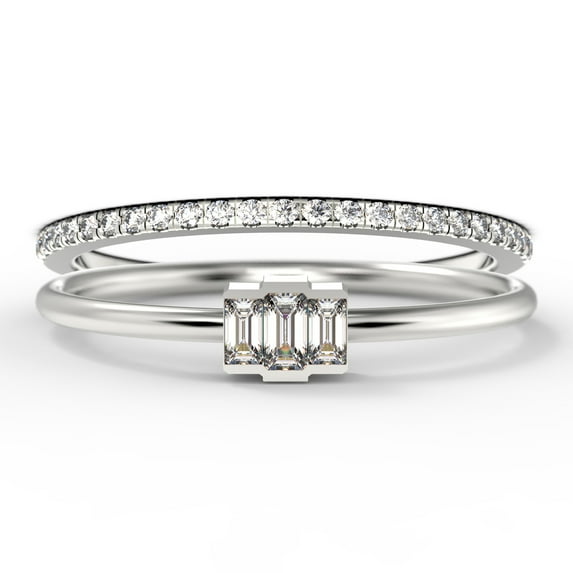 Dazzling 1.20 Carat Baguette Cut Trilogy Diamond Moissanite Engagement Ring, Dainty Wedding Ring In 10K Solid White Gold, Three Stone Ring, Promise Ring, Bridal Set, Matching Band