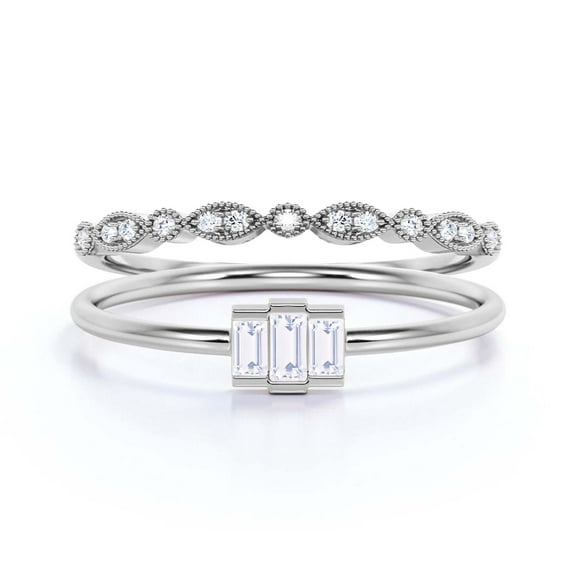 Dazzling 1.20 Carat Baguette Cut Trilogy Diamond Moissanite Engagement Ring, Wedding Ring in 925 Sterling Silver With 18k White Gold Plating Gift For Her, Three Stone Ring, Bridal Set, Matching Band