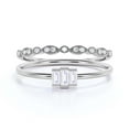 thumbnail image 1 of Dazzling 1.20 Carat Baguette Cut Trilogy Diamond Moissanite Engagement Ring, Wedding Ring In 925 Sterling Silver With 18K White Gold Plating Gift For Her, Three Stone Ring, Bridal Set, Matching Band, 1 of 3