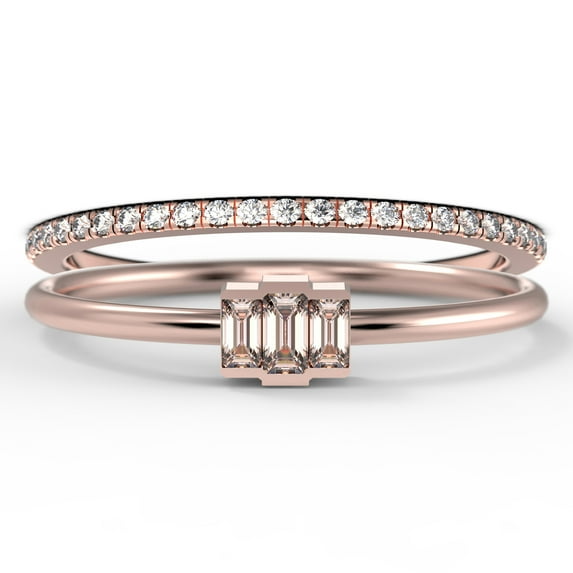 Dazzling 1.20 Carat Baguette Cut Trilogy Morganite Engagement Ring, Wedding Ring in 925 Sterling Silver With 18k Rose Gold Plating , Three Stone Ring, Bridal Set, Matching Band