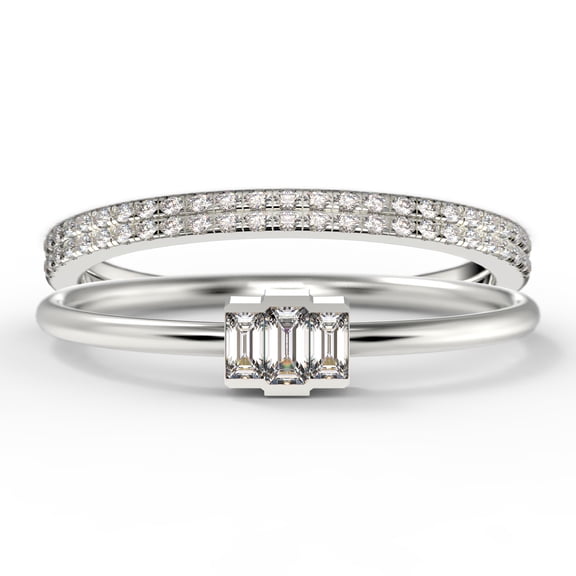 Dazzling 1.70 Carat Baguette Cut Trilogy Diamond Moissanite Engagement Ring, Dainty Wedding Ring in 10k Solid White Gold, Three Stone Ring, Promise Ring, Trio Set, Matching Band