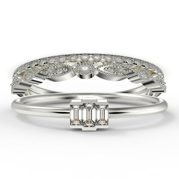 Dazzling 1.70 Carat Baguette Cut Trilogy Diamond Moissanite Engagement Ring, Dainty Wedding Ring in 10k Solid White Gold, Three Stone Ring, Promise Ring, Trio Set, Matching Band