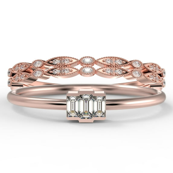 Dazzling 1.70 Carat Baguette Cut Trilogy Diamond Moissanite Engagement Ring, Dainty Wedding Ring In 10K Solid Rose Gold, Three Stone Ring, Promise Ring, Trio Set, Matching Band