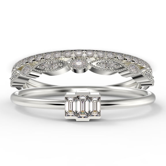 Dazzling 1.70 Carat Baguette Cut Trilogy Diamond Moissanite Engagement Ring, Dainty Wedding Ring In 10K Solid White Gold, Three Stone Ring, Promise Ring, Trio Set, Matching Band