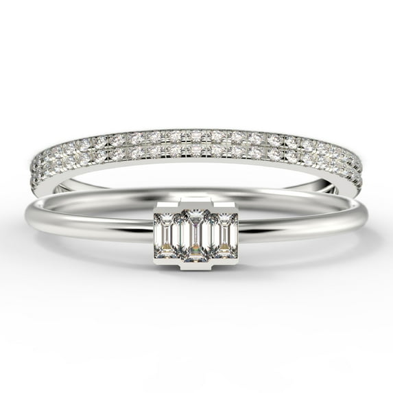 Dazzling 1.70 Carat Baguette Cut Trilogy Diamond Moissanite Engagement Ring, Wedding Ring in 925 Sterling Silver With 18k White Gold Plating , Three Stone Ring, Trio Set, Matching Band