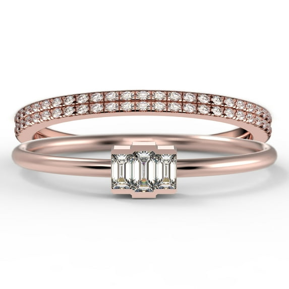 Dazzling 1.70 Carat Baguette Cut Trilogy Diamond Moissanite Engagement Ring, Wedding Ring In 925 Sterling Silver With 18K Rose Gold Plating, Three Stone Ring, Trio Set, Matching Band