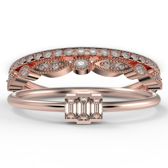 Dazzling 1.70 Carat Baguette Cut Trilogy Morganite Engagement Ring, Dainty Wedding Ring in 10k Solid Rose Gold, Three Stone Ring, Promise Ring, Trio Set, Matching Band