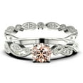 thumbnail image 1 of Dazzling 1.75 Carat Round Cut Morganite And Diamond Moissanite Classic Inspired Engagement Ring, Unique Twist Band Wedding Ring in 925 Sterling Silver With 18k White Gold Plating, One Matching Band, 1 of 3