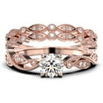 thumbnail image 1 of Dazzling 2.25 Carat Round Cut Diamond Moissanite Classic Inspired Engagement Ring, Unique Twist Band Wedding Ring in 925 Sterling Silver With 18k Rose Gold Plating, Two Matching Band, 1 of 4
