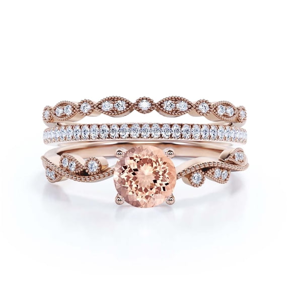 2.25 Carat Round Cut Morganite & Moissanite Engagement Ring in 925 Sterling Silver with 18k Rose Gold Plating