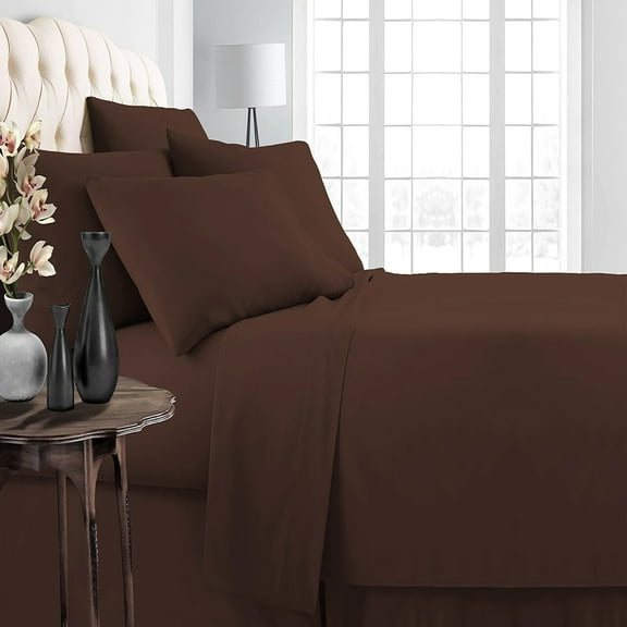 Dazzling 600 TC Pure High Quality Egyptian Cotton Sheets 4 Piece Sheet Set Contain 15 Inch Deep Pocket Fitted Sheet With 360 Elastic Corners All Around Chocolate Solid Full Size