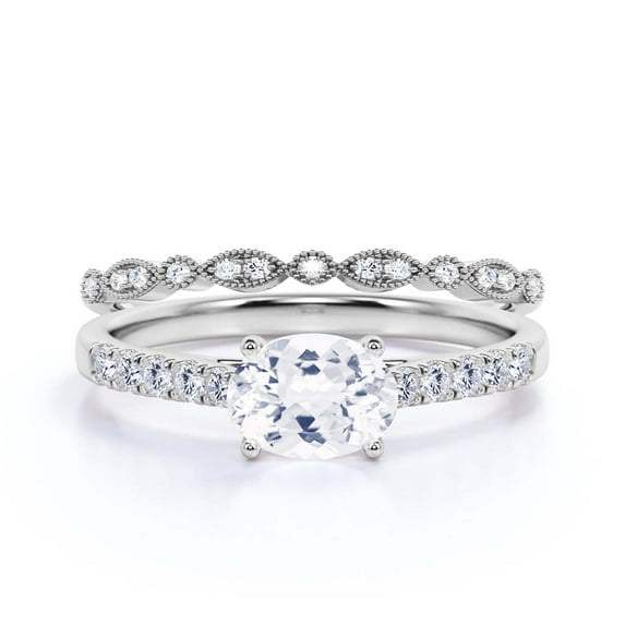 Dazzling Art Deco 2.00 Carat Oval Cut Diamond Moissanite Unique Engagement Ring, Wedding Ring, One Matching Band in 925 Sterling Silver With 18k White Gold Plating Gift For Woman, Promise Ring