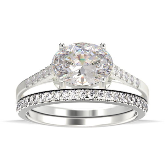Dazzling Art Deco 2.00 Carat Oval Cut Diamond Moissanite Unique Engagement Ring, Wedding Ring, One Matching Band in 925 Sterling Silver With 18k White Gold Plating Gift For Woman