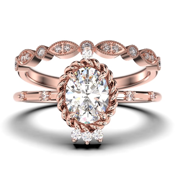 Bridal 2.00 Carat Oval Cut Moissanite & Diamond Bridal Set in 925 Sterling Silver with 18k Rose Gold Plating