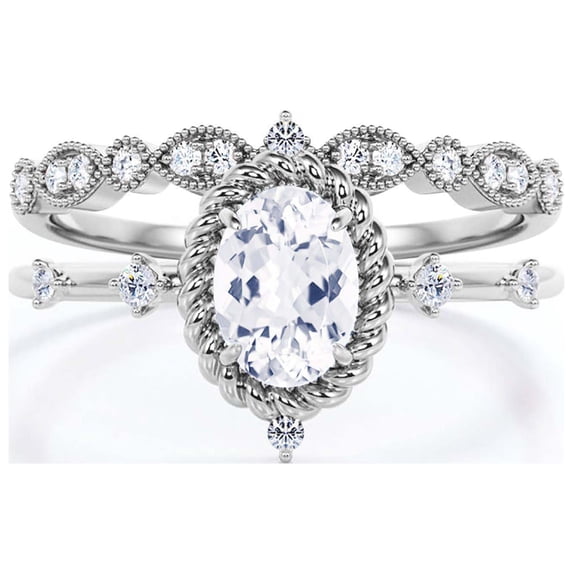 Dazzling Art Nouvea 2.00 Carat Oval Cut Diamond Moissanite Engagement Ring, Wedding Ring In 10K Solid White Gold, Gift For Her, Compass Ring, Promise Ring, Anniversary Ring, Bridal Set, Matching Band