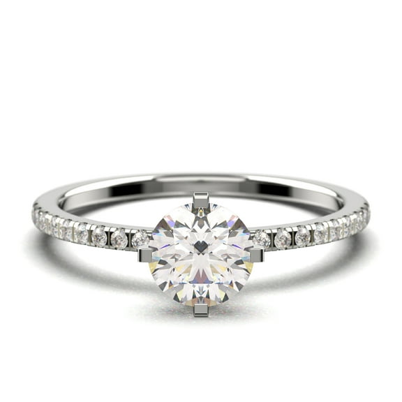 Dazzling Art deco 0.75 Carat Round Cut Diamond Moissanite Engagement Ring, Wedding Ring in 10k Solid White Gold, Gift For Girlfriend, Small Promise Ring