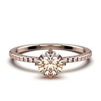 Dazzling Art deco 0.75 Carat Round Cut Morganite And Diamond Moissanite Engagement Ring, Wedding Ring in 10k Solid Rose Gold, Gift For Girlfriend, Small Promise Ring