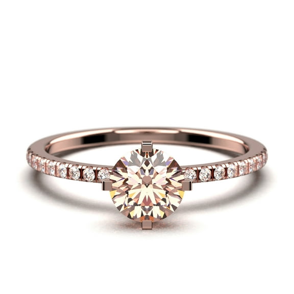 Dazzling Art deco 0.75 Carat Round Cut Morganite And Diamond Moissanite Engagement Ring, Wedding Ring in 10k Solid Rose Gold, Gift For Girlfriend, Small Promise Ring