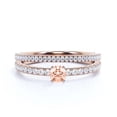 thumbnail image 1 of Dazzling Art deco 1.25 Carat Round Cut Morganite And Diamond Moissanite Engagement Ring, Wedding Ring, One Matching Band in 10k Solid Rose Gold, Gift For Girlfriend, Small Promise Ring, Bridal Set, 1 of 3