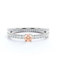 thumbnail image 1 of Dazzling Art deco 1.25 Carat Round Cut Morganite And Diamond Moissanite Engagement Ring, Wedding Ring, One Matching Band in 10k Solid White Gold, Gift For Girlfriend, Small Promise Ring, Bridal Set, 1 of 3