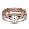 thumbnail image 1 of Dazzling Art deco 1.75 Carat Round Cut Diamond Moissanite Engagement Ring, Wedding Ring, Two Matching Band in 10k Solid Rose Gold, Gift For Girlfriend, Small Promise Ring, Trio Set, 1 of 4