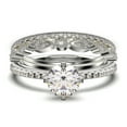thumbnail image 1 of Dazzling Art deco 1.75 Carat Round Cut Diamond Moissanite Engagement Ring, Wedding Ring, Two Matching Band in 10k Solid White Gold, Gift For Girlfriend, Small Promise Ring, Trio Set, 1 of 4