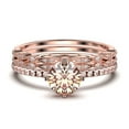 thumbnail image 1 of Dazzling Art deco 1.75 Carat Round Cut Morganite And Diamond Moissanite Engagement Ring, Wedding Ring, Two Matching Band in 10k Solid Rose Gold, Gift For Girlfriend, Small Promise Ring, Trio Set, 1 of 4