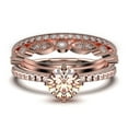 thumbnail image 1 of Dazzling Art deco 1.75 Carat Round Cut Morganite And Diamond Moissanite Engagement Ring, Wedding Ring, Two Matching Band in 10k Solid Rose Gold, Gift For Girlfriend, Small Promise Ring, Trio Set, 1 of 4