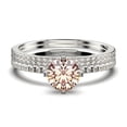 thumbnail image 1 of Dazzling Art deco 1.75 Carat Round Cut Morganite And Diamond Moissanite Engagement Ring, Wedding Ring, Two Matching Band in 10k Solid White Gold, Gift For Girlfriend, Small Promise Ring, Trio Set, 1 of 4