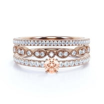 Dazzling Art deco 1.75 Carat Round Cut Morganite And Diamond Moissanite Engagement Ring, Wedding Ring, Two Matching Band in 925 Sterling Silver With 18k Rose Gold Plating Gift For Girlfriend