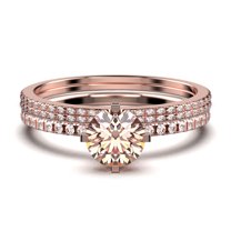 Dazzling Art deco 1.75 Carat Round Cut Morganite And Diamond Moissanite Engagement Ring, Wedding Ring, Two Matching Band in 925 Sterling Silver With 18k Rose Gold Plating Gift For Girlfriend