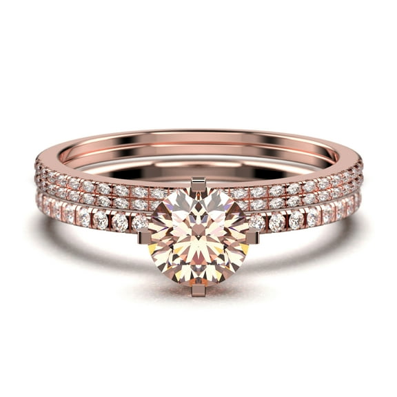 Dazzling Art deco 1.75 Carat Round Cut Morganite And Diamond Moissanite Engagement Ring, Wedding Ring, Two Matching Band in 925 Sterling Silver With 18k Rose Gold Plating Gift For Girlfriend