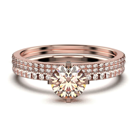 Dazzling Art deco 1.75 Carat Round Cut Morganite And Diamond Moissanite Engagement Ring, Wedding Ring, Two Matching Band in 925 Sterling Silver With 18k Rose Gold Plating Gift For Girlfriend