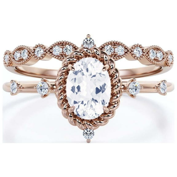 Dazzling Art nouvea 2.00 Carat Oval Cut Diamond Moissanite Engagement Ring, Wedding Ring in 925 Sterling Silver With 18k Rose Gold Plating, Gift For Her, Compass Ring, Bridal Set, Matching Band