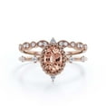 thumbnail image 1 of Dazzling Art nouvea 2.00 Carat Oval Cut Morganite And Diamond Moissanite Engagement Ring, Wedding Ring in 10k Solid Rose Gold, Compass Ring, Promise Ring, Anniversary Ring, Bridal Set, Matching Band, 1 of 3