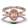 thumbnail image 1 of Dazzling Art nouvea 2.00 Carat Oval Cut Morganite And Diamond Moissanite Engagement Ring, Wedding Ring in 925 Sterling Silver With 18k Rose Gold Plating, Compass Ring, Bridal Set, Matching Band, 1 of 3