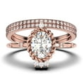thumbnail image 1 of Dazzling Art nouvea 2.50 Carat Oval Cut Diamond Moissanite Engagement Ring, Wedding Ring in 10k Solid Rose Gold, Compass Ring, Promise Ring, Anniversary Ring, Trio Set, Matching Band, 1 of 4