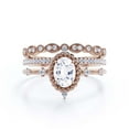 thumbnail image 1 of Dazzling Art nouvea 2.50 Carat Oval Cut Diamond Moissanite Engagement Ring, Wedding Ring in 10k Solid Rose Gold, Gift For Her, Compass Ring, Promise Ring, Anniversary Ring, Trio Set, Matching Band, 1 of 3